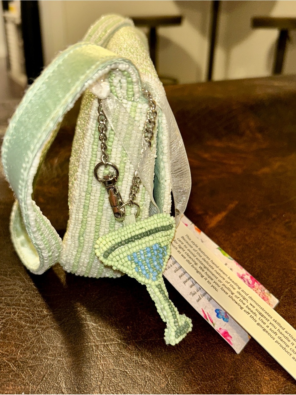 NWT VIRAL TJMAX MARSHALLS Pastel
Green Martini Stripe Beaded Shoulder
Bag Purse - Picture 7 of 15